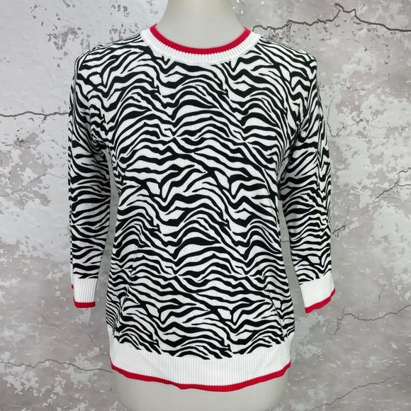 Edinburgh Knitwear Zebra Print Crewneck Cotton Sweater S NWT - Picture 11 of 11